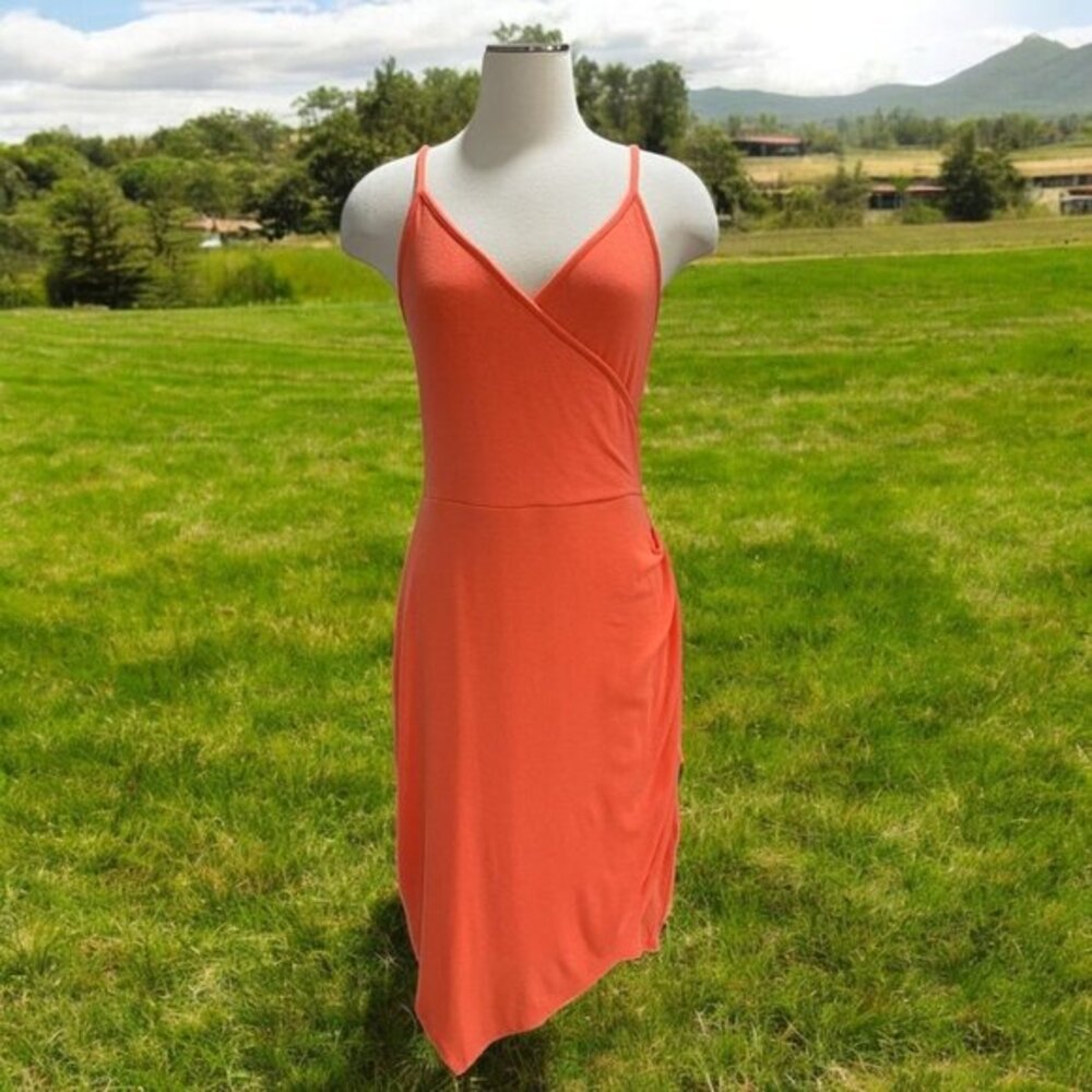 41 Hawthorn Coral Orange Sleeveless Wrap Midi Dress M Modal Spandex Stretchy